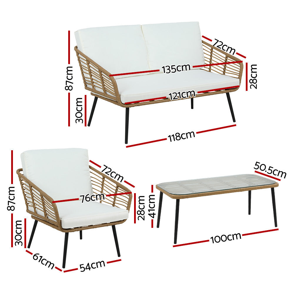 Gardeon 4-Piece Outdoor Sofa Set Rattan Lounge Setting Table Chairs Chez Guru