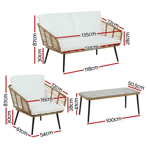 Gardeon 4-Piece Outdoor Sofa Set Rattan Lounge Setting Table Chairs Chez Guru