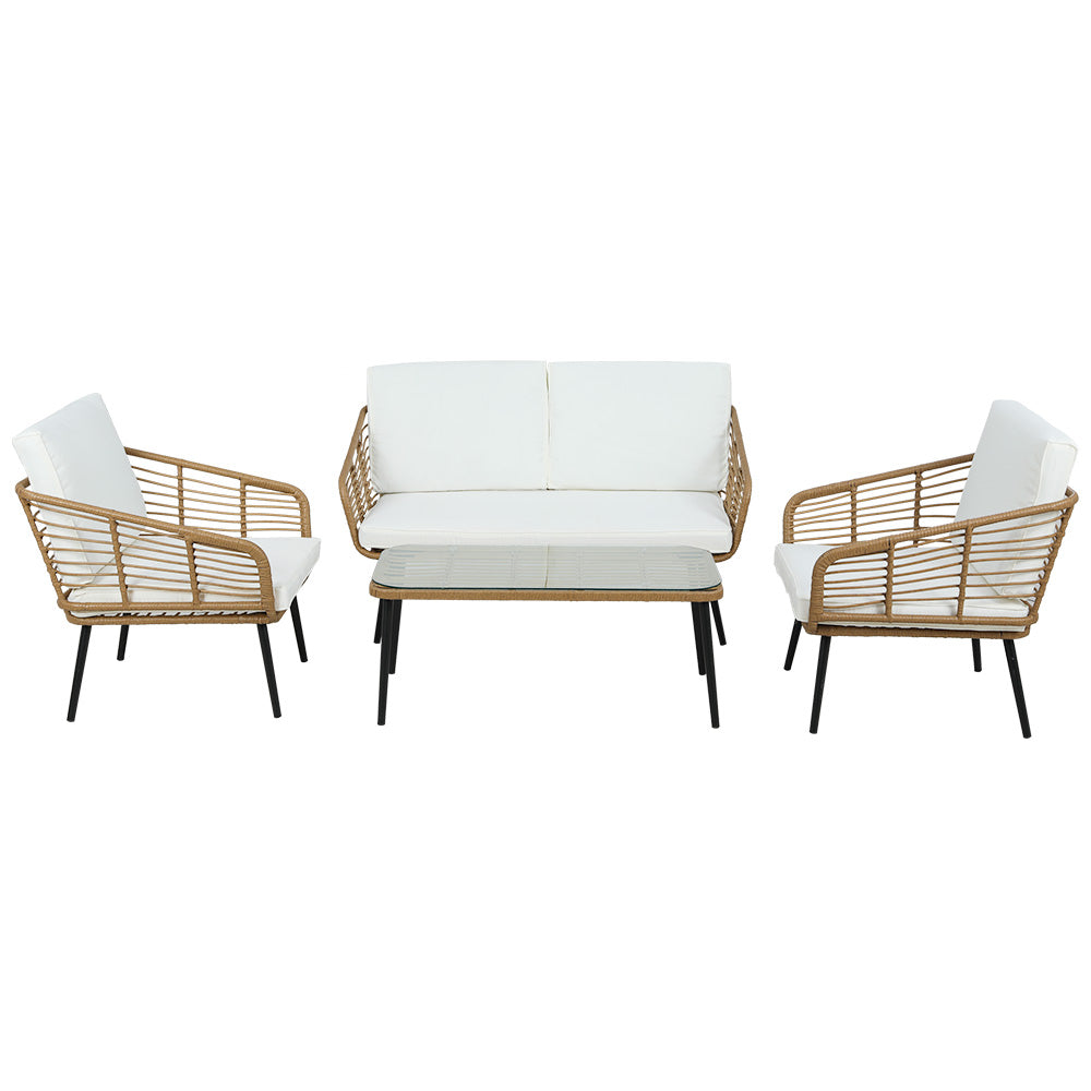 Gardeon 4-Piece Outdoor Sofa Set Rattan Lounge Setting Table Chairs Chez Guru