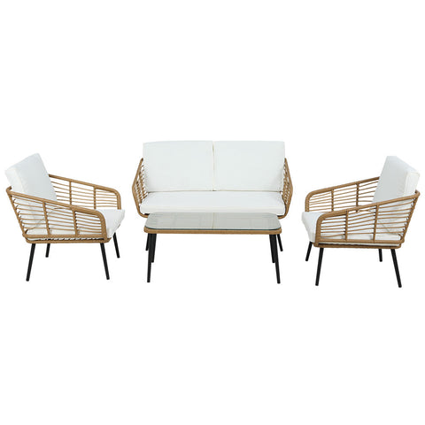Gardeon 4-Piece Outdoor Sofa Set Rattan Lounge Setting Table Chairs Chez Guru