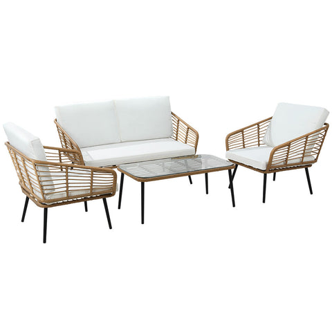 Gardeon 4-Piece Outdoor Sofa Set Rattan Lounge Setting Table Chairs Chez Guru