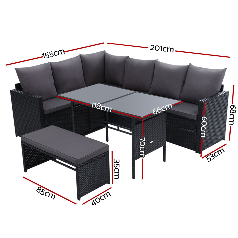 Gardeon Outdoor Furniture Dining Setting Sofa Set Lounge Wicker 8 Seater Black Chez Guru