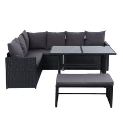 Gardeon Outdoor Furniture Dining Setting Sofa Set Lounge Wicker 8 Seater Black Chez Guru