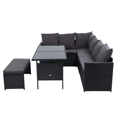 Gardeon Outdoor Furniture Dining Setting Sofa Set Lounge Wicker 8 Seater Black Chez Guru