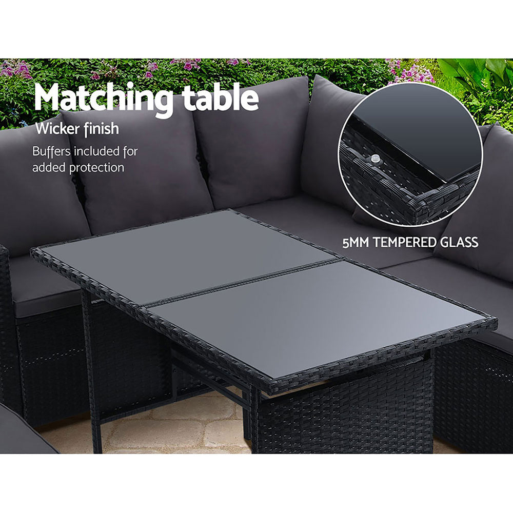 Gardeon Outdoor Furniture Dining Setting Sofa Set Lounge Wicker 8 Seater Black Chez Guru