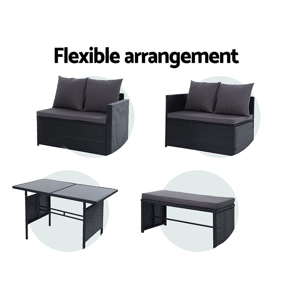Gardeon Outdoor Furniture Dining Setting Sofa Set Lounge Wicker 8 Seater Black Chez Guru