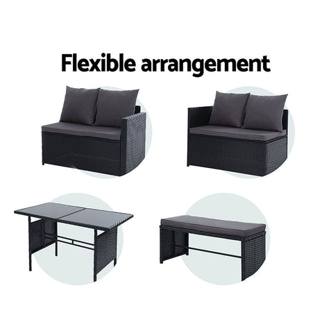 Gardeon Outdoor Dining Set Sofa Lounge Setting Chairs Table Bench Black Cover Chez Guru