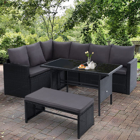 Gardeon Outdoor Dining Set Sofa Lounge Setting Chairs Table Bench Black Cover Chez Guru