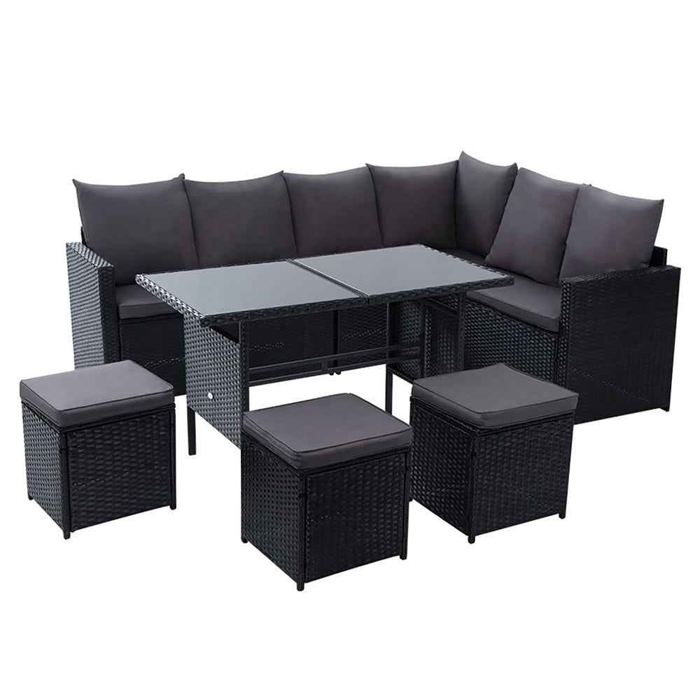 Gardeon Outdoor Furniture Dining Setting Sofa Set Lounge Wicker 9 Seater Black Chez Guru