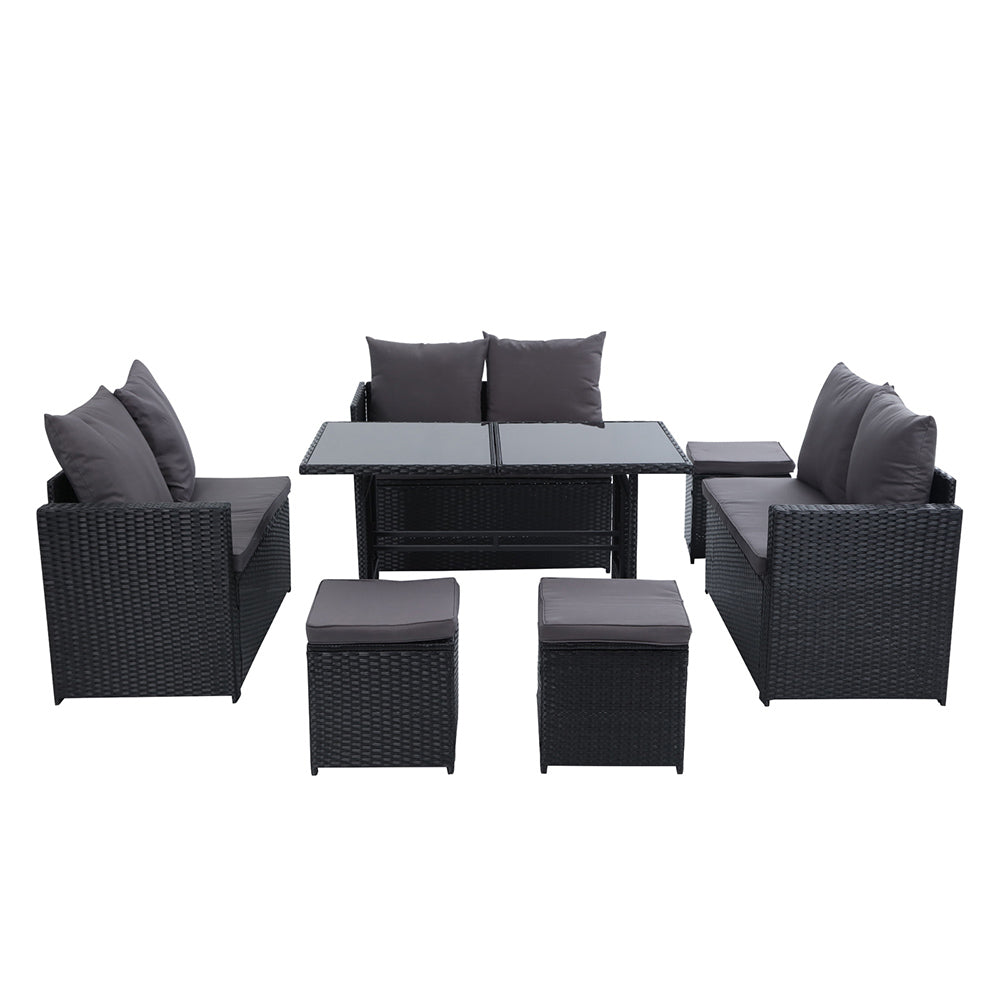 Gardeon Outdoor Furniture Dining Setting Sofa Set Lounge Wicker 9 Seater Black Chez Guru