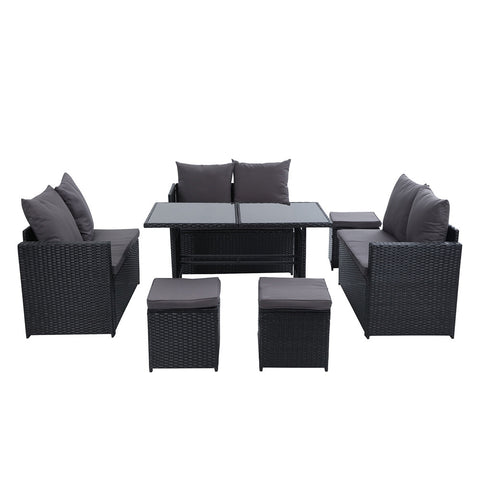 Gardeon Outdoor Furniture Dining Setting Sofa Set Lounge Wicker 9 Seater Black Chez Guru
