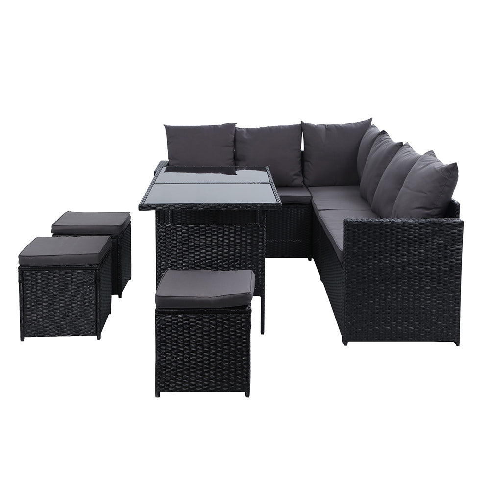 Gardeon Outdoor Furniture Dining Setting Sofa Set Lounge Wicker 9 Seater Black Chez Guru