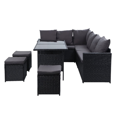 Gardeon Outdoor Furniture Dining Setting Sofa Set Lounge Wicker 9 Seater Black Chez Guru