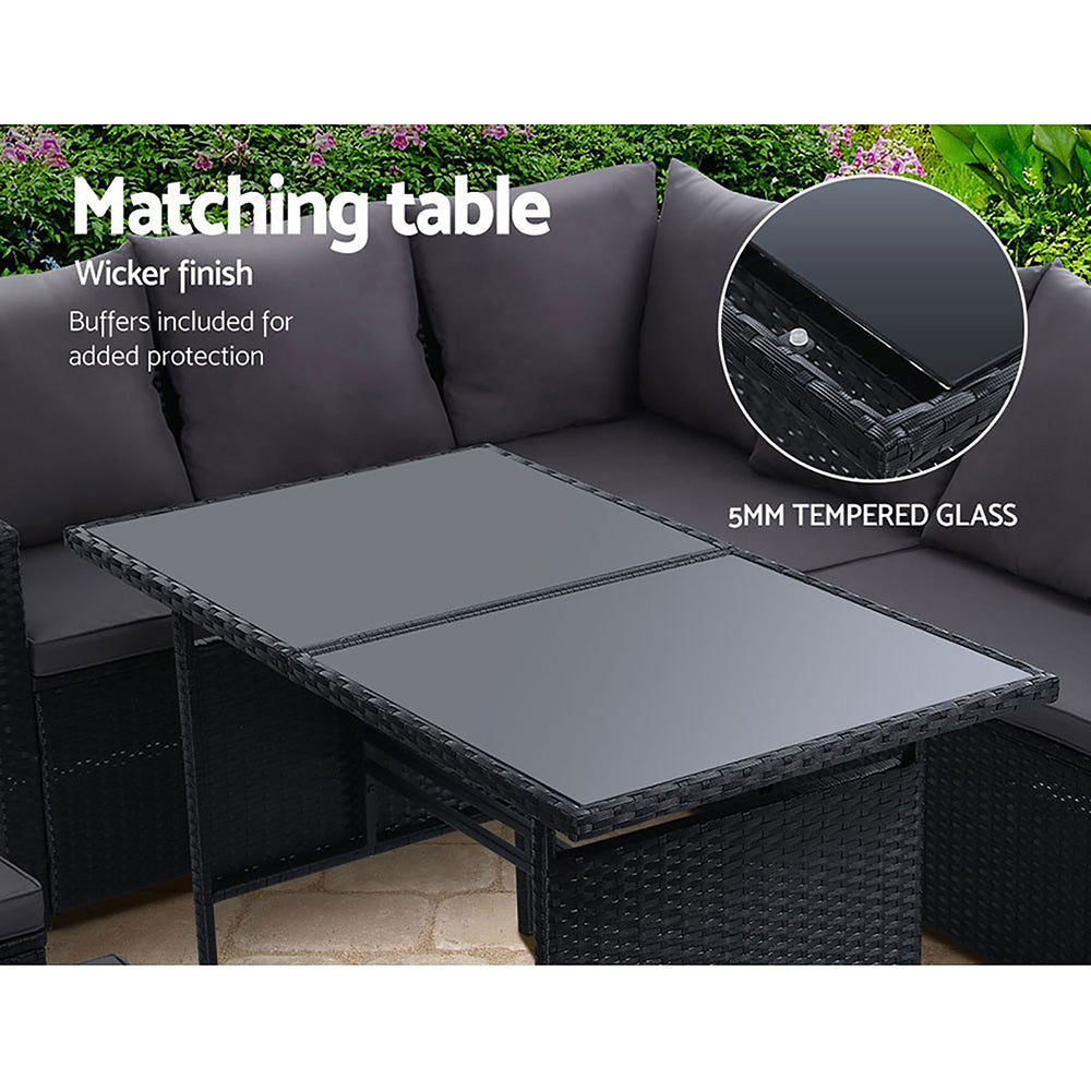 Gardeon Outdoor Furniture Dining Setting Sofa Set Lounge Wicker 9 Seater Black Chez Guru