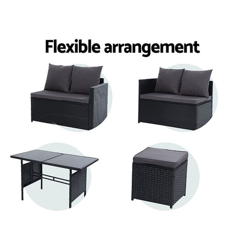 Gardeon Outdoor Furniture Dining Setting Sofa Set Lounge Wicker 9 Seater Black Chez Guru