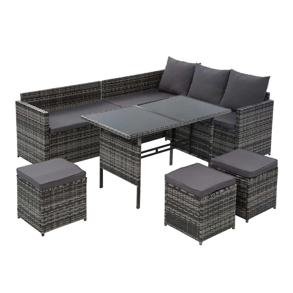 Gardeon Outdoor Furniture Dining Setting Sofa Set Lounge Wicker 9 Seater Mixed Grey Chez Guru