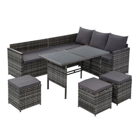 Gardeon Outdoor Furniture Dining Setting Sofa Set Lounge Wicker 9 Seater Mixed Grey Chez Guru