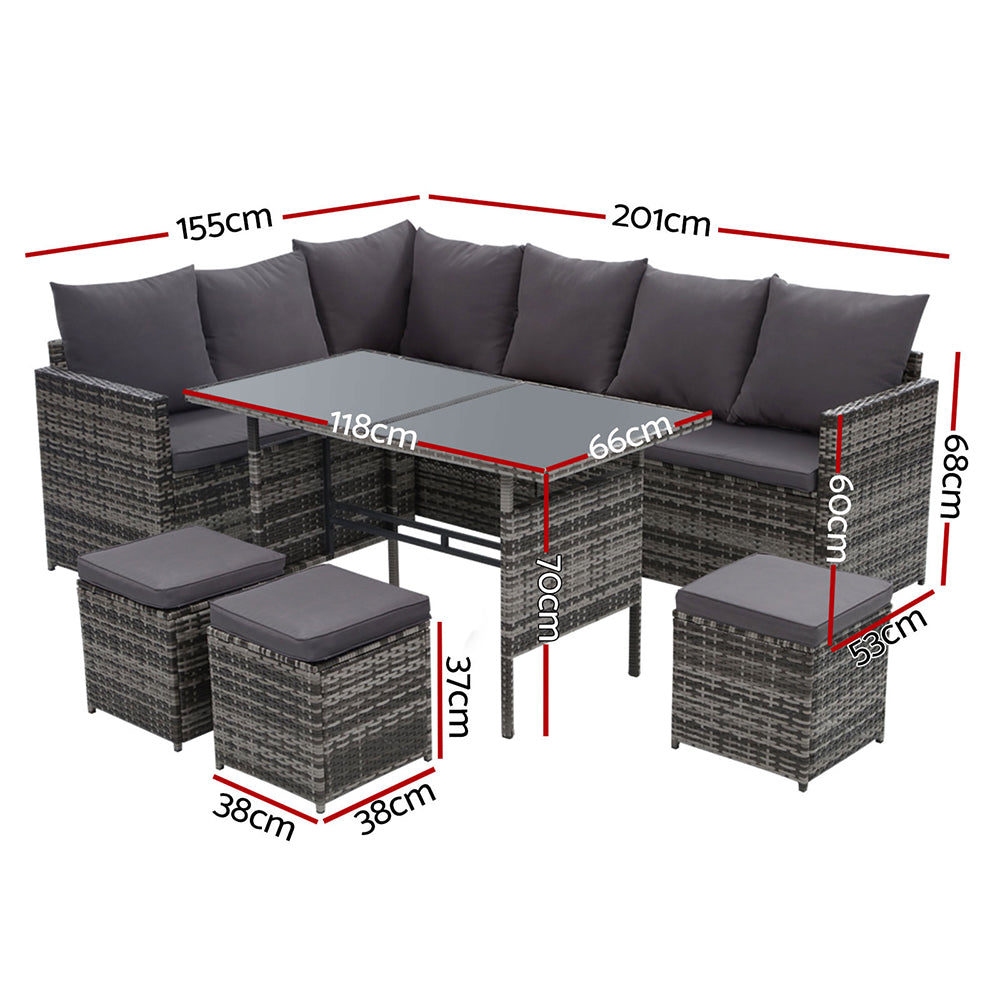 Gardeon Outdoor Furniture Dining Setting Sofa Set Lounge Wicker 9 Seater Mixed Grey Chez Guru