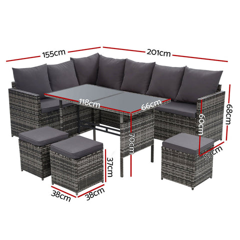 Gardeon Outdoor Furniture Dining Setting Sofa Set Lounge Wicker 9 Seater Mixed Grey Chez Guru