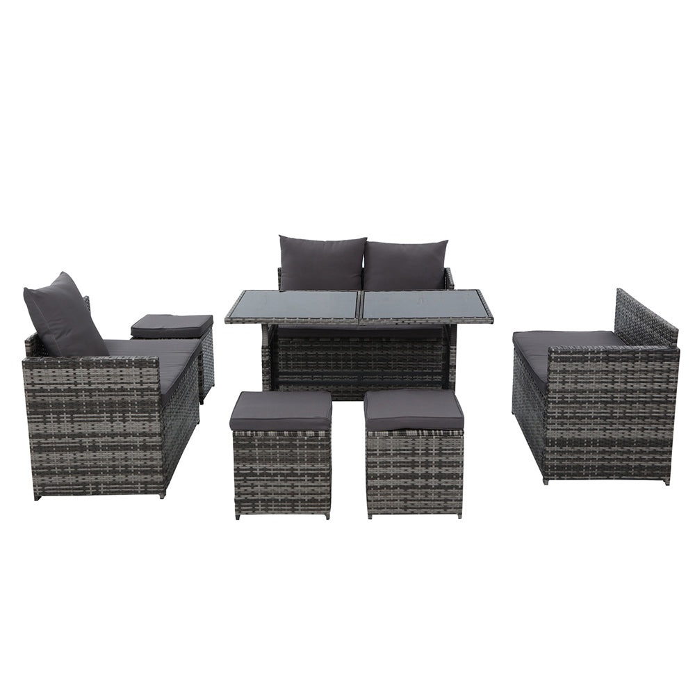 Gardeon Outdoor Furniture Dining Setting Sofa Set Lounge Wicker 9 Seater Mixed Grey Chez Guru