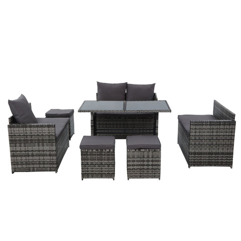 Gardeon Outdoor Furniture Dining Setting Sofa Set Lounge Wicker 9 Seater Mixed Grey Chez Guru