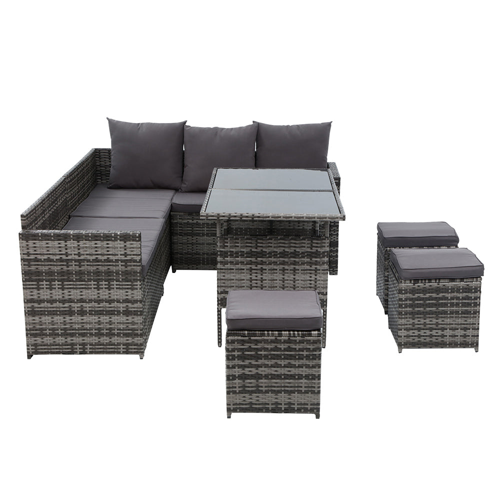 Gardeon Outdoor Furniture Dining Setting Sofa Set Lounge Wicker 9 Seater Mixed Grey Chez Guru