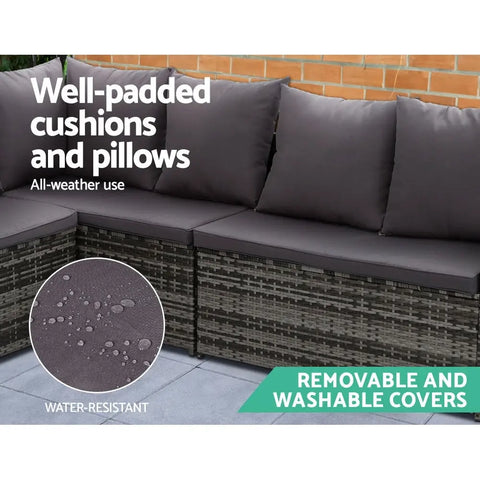 Gardeon Outdoor Dining Set Sofa Lounge Setting Chairs Table Ottoman Grey Cover - Chez Guru
