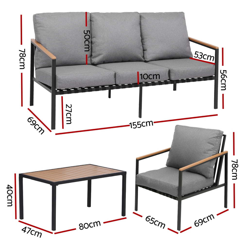 Gardeon 5 Seater Outdoor Sofa Set 4PCS Table Chair Garden Bench Patio Furniture Chez Guru