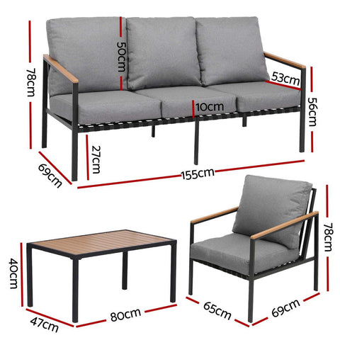 Gardeon 5 Seater Outdoor Sofa Set 4PCS Table Chair Garden Bench Patio Furniture Chez Guru