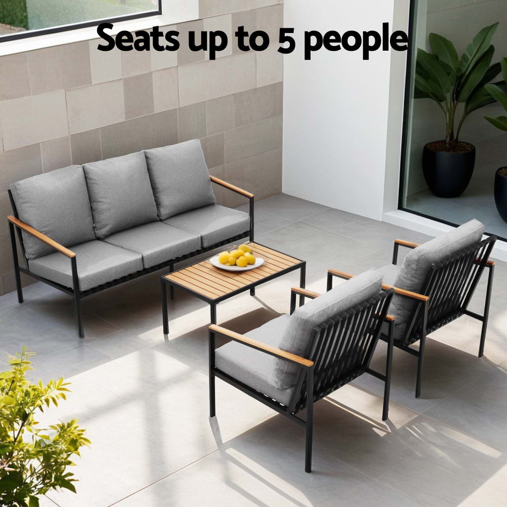 Gardeon 5 Seater Outdoor Sofa Set 4PCS Table Chair Garden Bench Patio Furniture Chez Guru