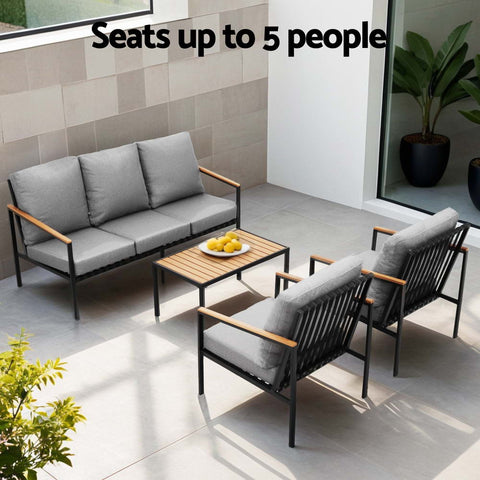 Gardeon 5 Seater Outdoor Sofa Set 4PCS Table Chair Garden Bench Patio Furniture Chez Guru