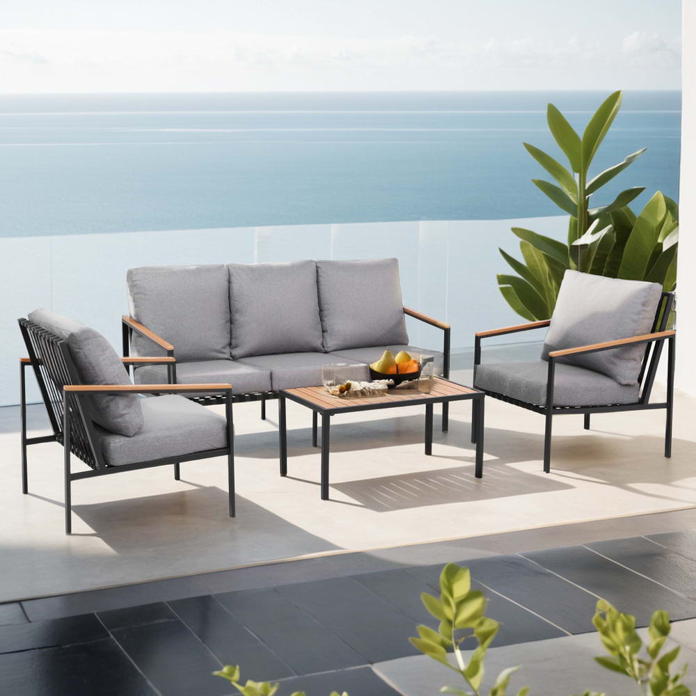 Gardeon 5 Seater Outdoor Sofa Set 4PCS Table Chair Garden Bench Patio Furniture Chez Guru