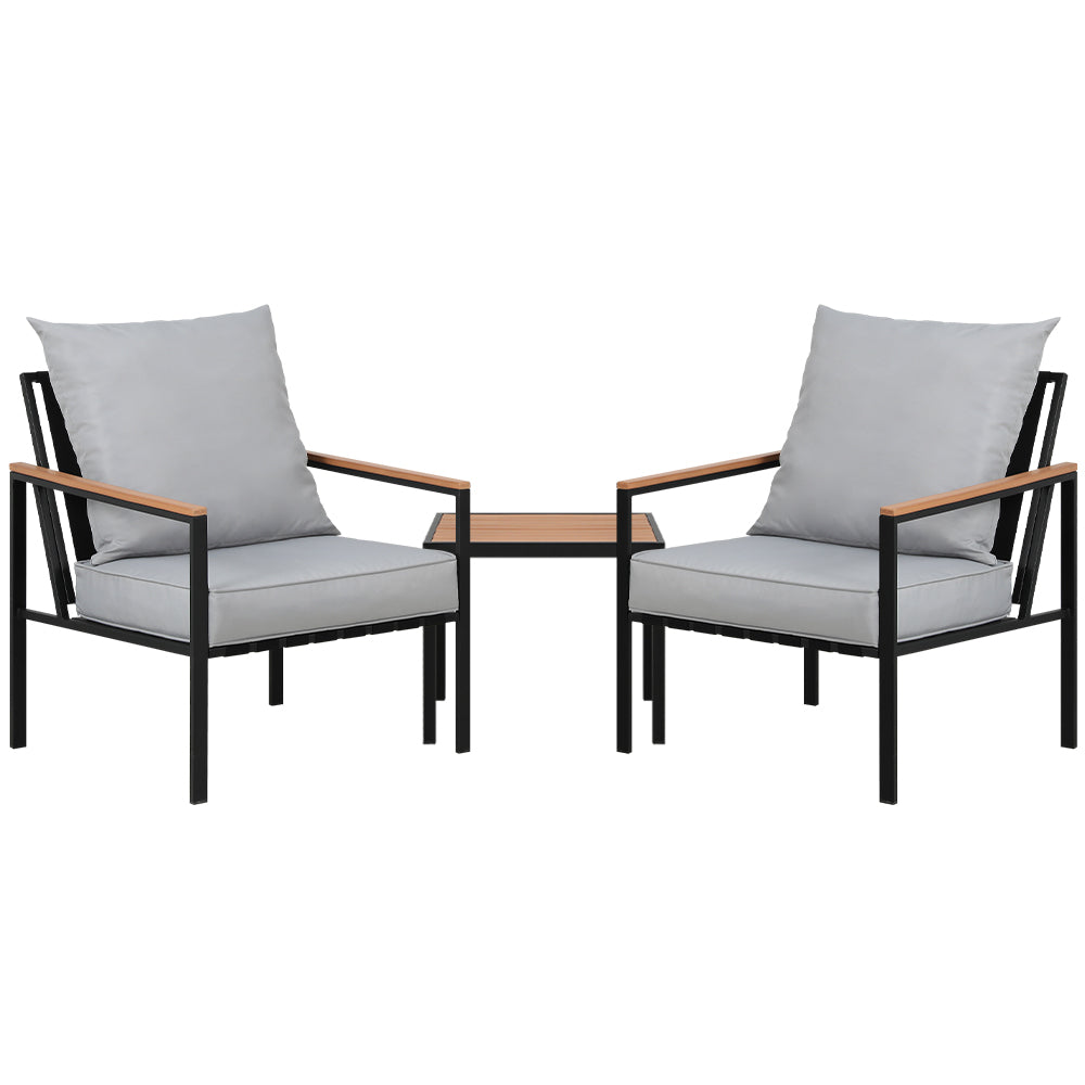 Gardeon 3PC Outdoor Furniture Bistro Set Lounge Setting Chairs Table Patio Black Chez Guru