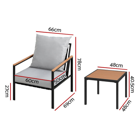Gardeon 3PC Outdoor Furniture Bistro Set Lounge Setting Chairs Table Patio Black Chez Guru