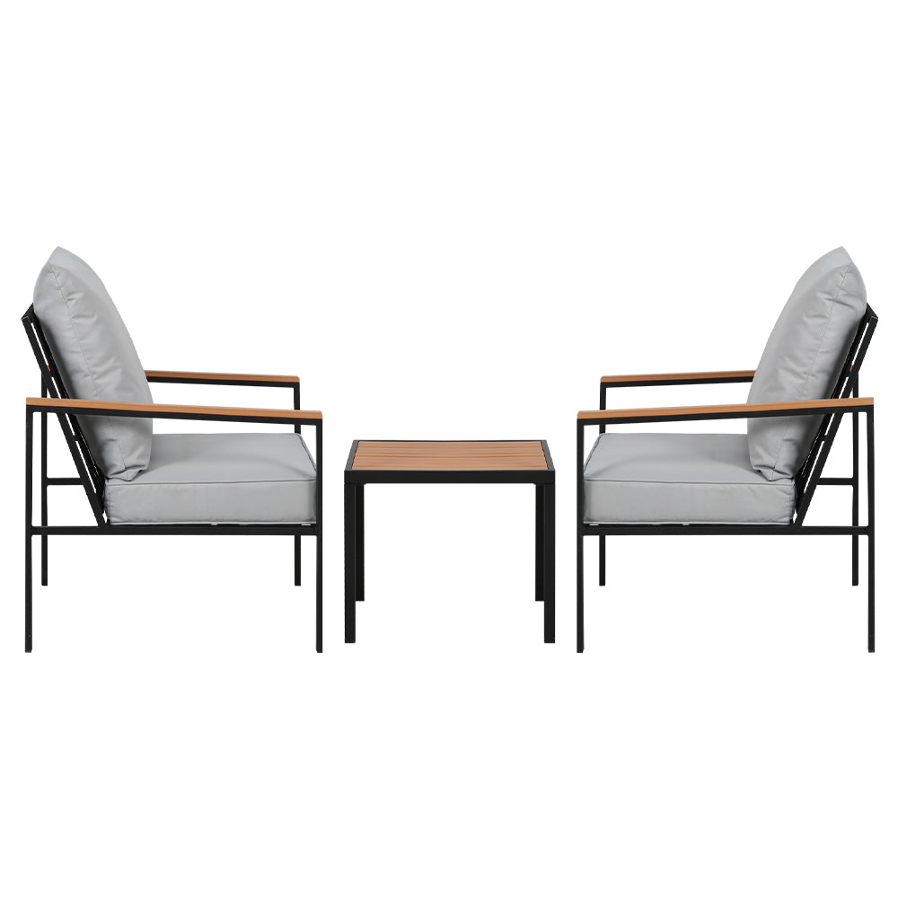 Gardeon 3PC Outdoor Furniture Bistro Set Lounge Setting Chairs Table Patio Black Chez Guru