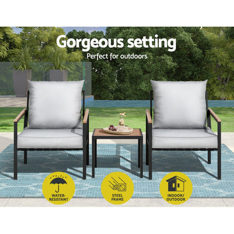 Gardeon 3PC Outdoor Furniture Bistro Set Lounge Setting Chairs Table Patio Black Chez Guru