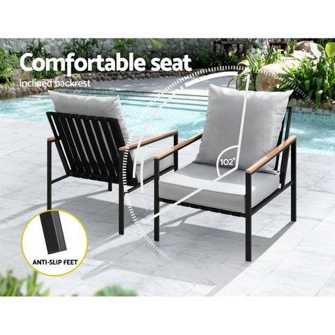 Gardeon 3PC Outdoor Furniture Bistro Set Lounge Setting Chairs Table Patio Black Chez Guru