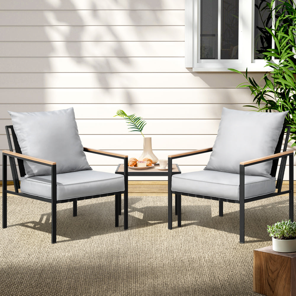 Gardeon 3PC Outdoor Furniture Bistro Set Lounge Setting Chairs Table Patio Black Chez Guru