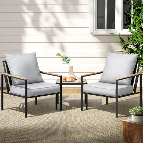Gardeon 3PC Outdoor Furniture Bistro Set Lounge Setting Chairs Table Patio Black Chez Guru