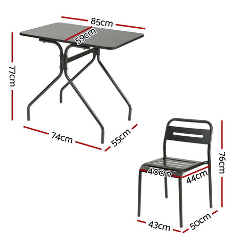 Gardeon 3PC Outdoor Bistro Set Patio Furniture Steel Table and Chairs Black Chez Guru