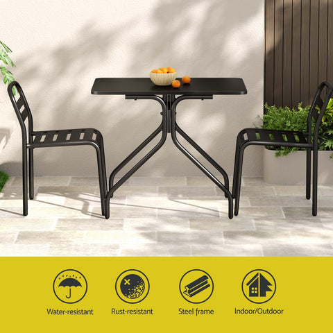 Gardeon 3PC Outdoor Bistro Set Patio Furniture Steel Table and Chairs Black Chez Guru