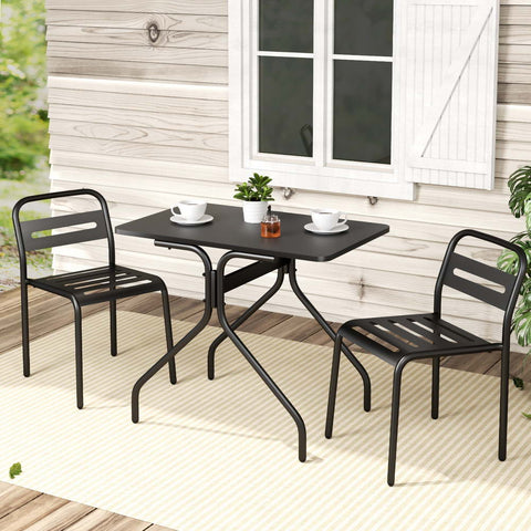 Gardeon 3PC Outdoor Bistro Set Patio Furniture Steel Table and Chairs Black Chez Guru