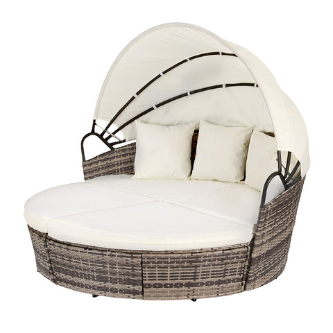 Gardeon Outdoor Day Bed Sun Lounge Setting – Wicker Lounger Furniture Patio, Beige (Set of 3)