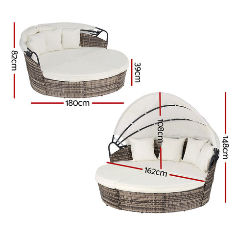 Gardeon Outdoor Day Bed Sun Lounge Setting – Wicker Lounger Furniture Patio, Beige (Set of 3)