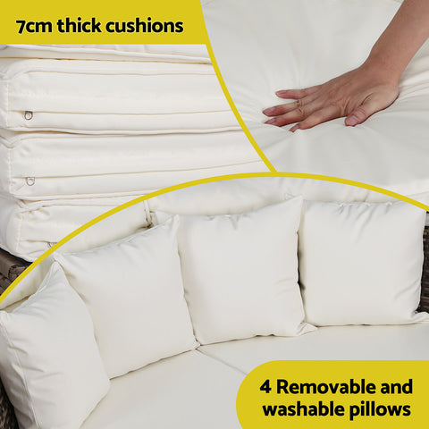 Gardeon Outdoor Day Bed Sun Lounge Setting – Wicker Lounger Furniture Patio, Beige (Set of 3)