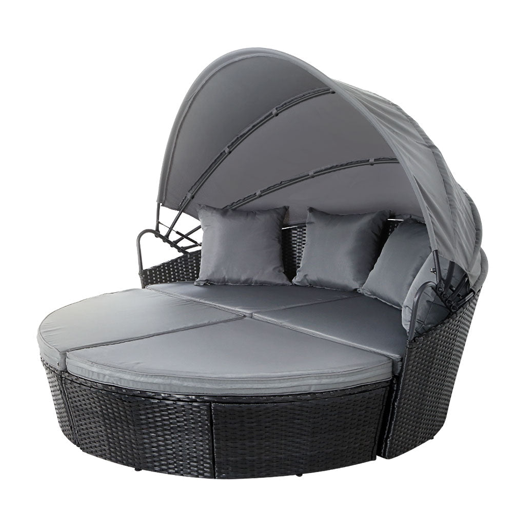 Gardeon Sun Lounge Setting Wicker Lounger Day Bed Outdoor Furniture Patio Black Chez Guru