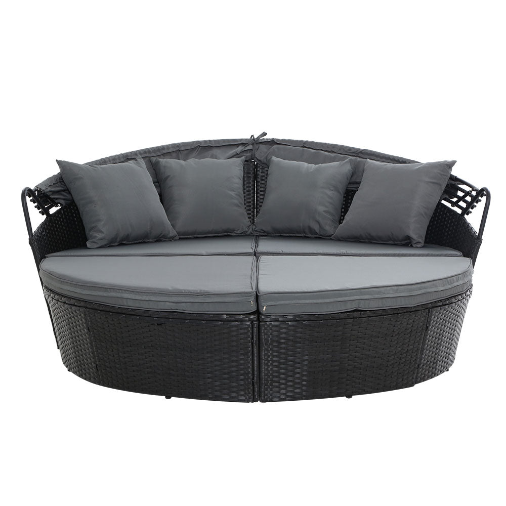 Gardeon Sun Lounge Setting Wicker Lounger Day Bed Outdoor Furniture Patio Black Chez Guru