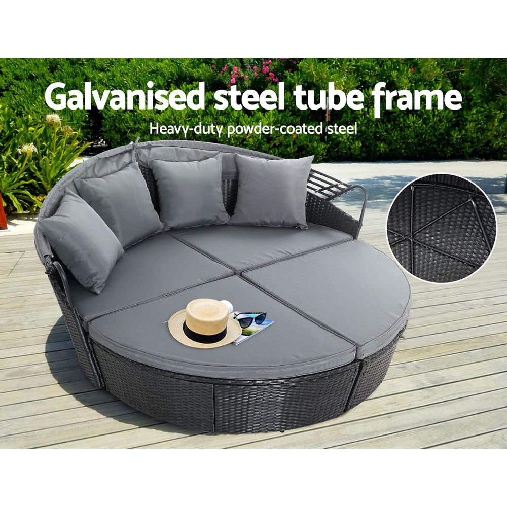 Gardeon Sun Lounge Setting Wicker Lounger Day Bed Outdoor Furniture Patio Black Chez Guru