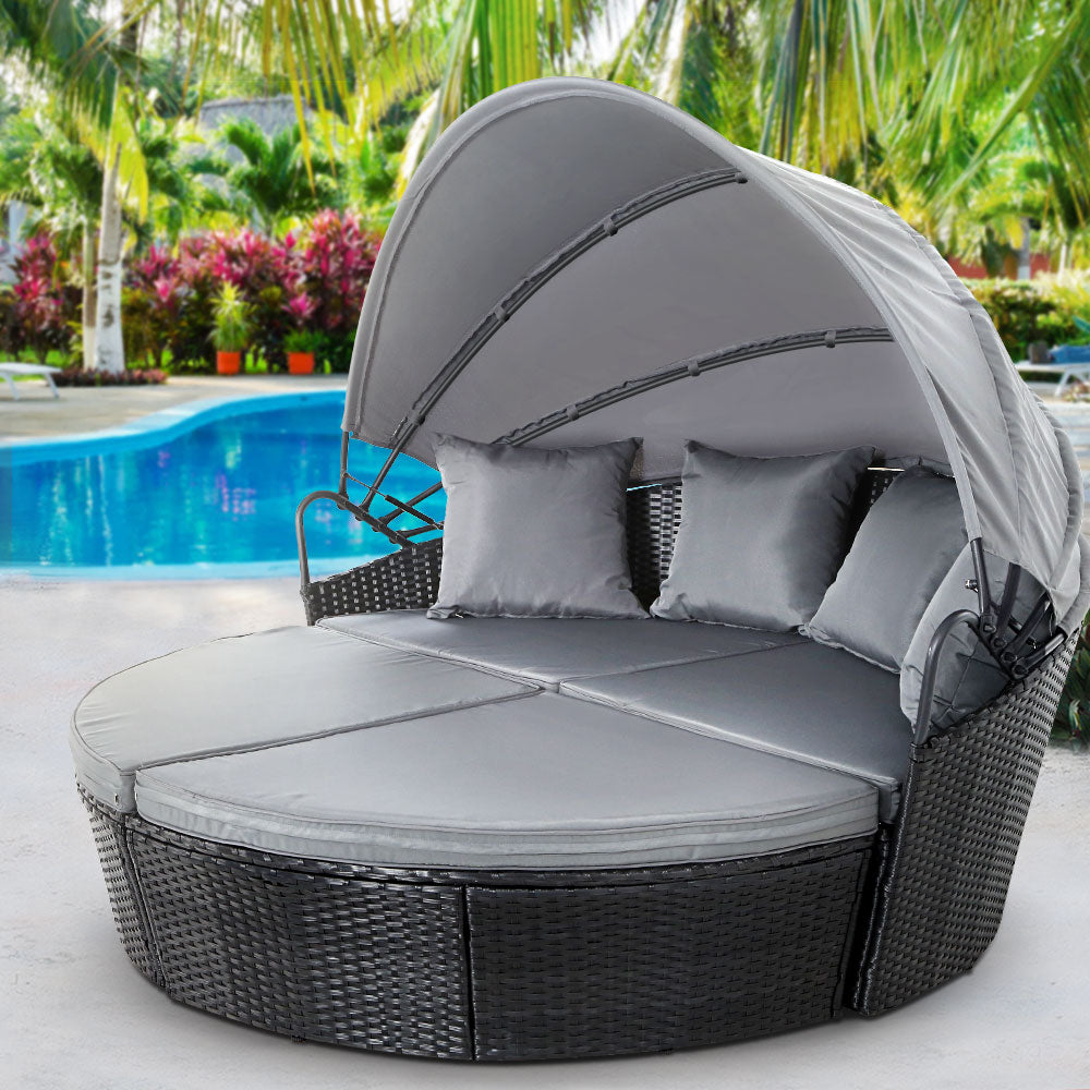 Gardeon Sun Lounge Setting Wicker Lounger Day Bed Outdoor Furniture Patio Black Chez Guru