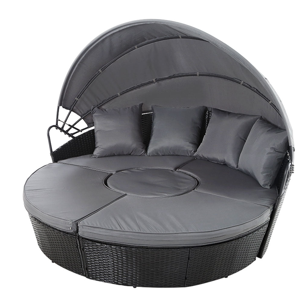 Gardeon Sun Lounge Setting Wicker Lounger Day Bed Patio Outdoor Furniture Black Chez Guru